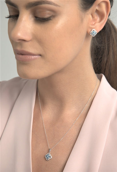 Blue Topaz & Diamond Quatrefoil Earring & Necklace Set – Forever