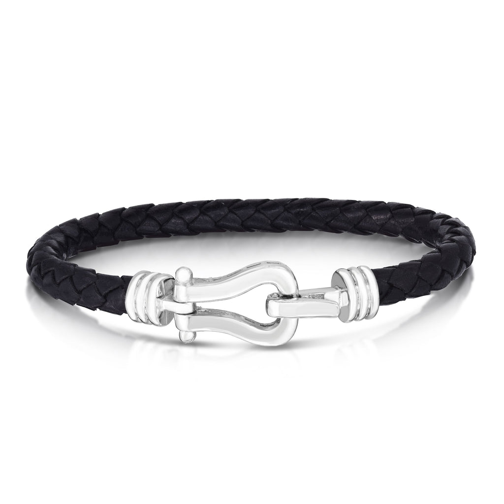 Sterling Silver Black Leather Bracelet