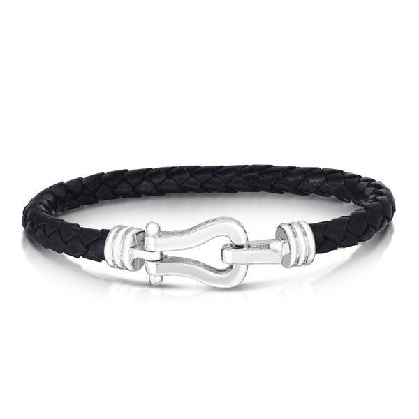 Sterling Silver Black Leather Bracelet