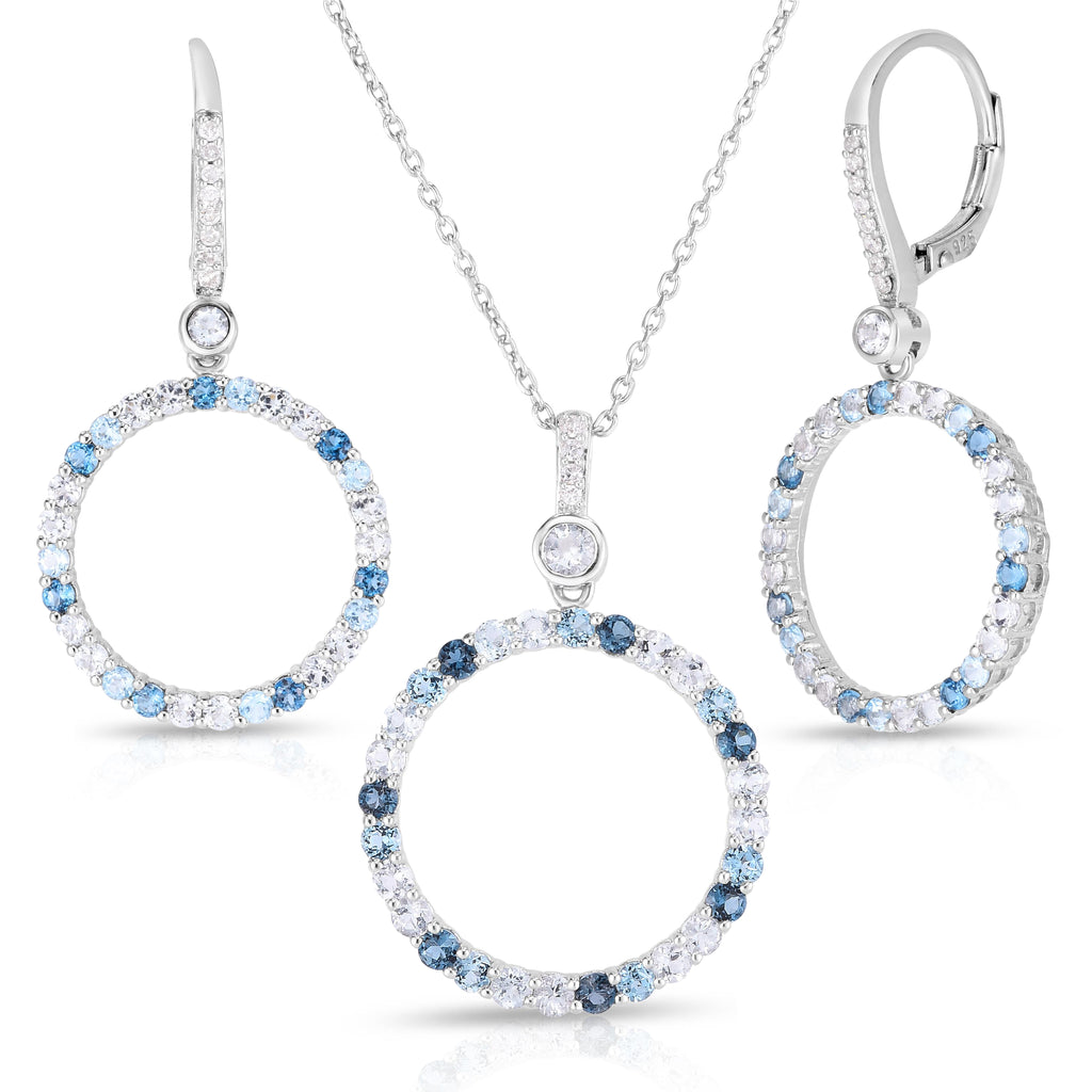 Blue Topaz Drop Earrings and Pendant Set