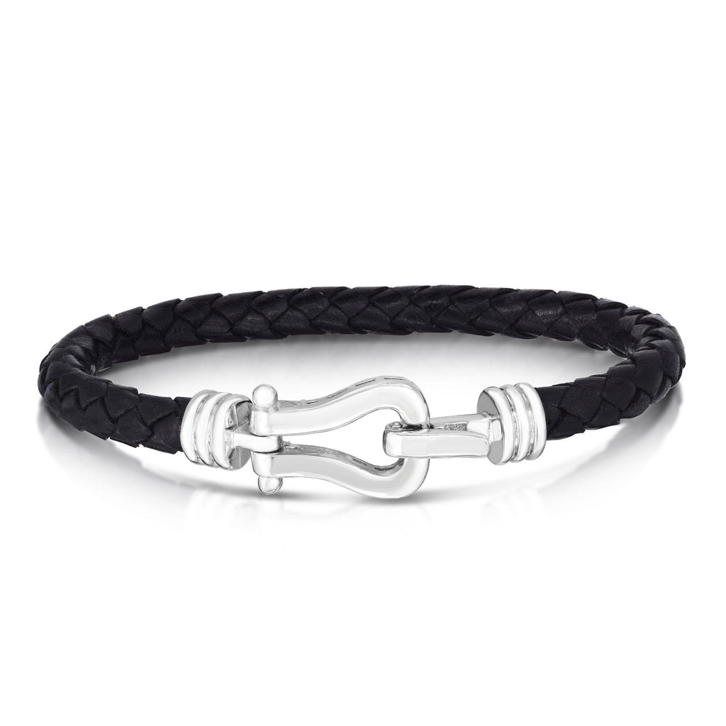 Sterling Silver Black Leather Bracelet