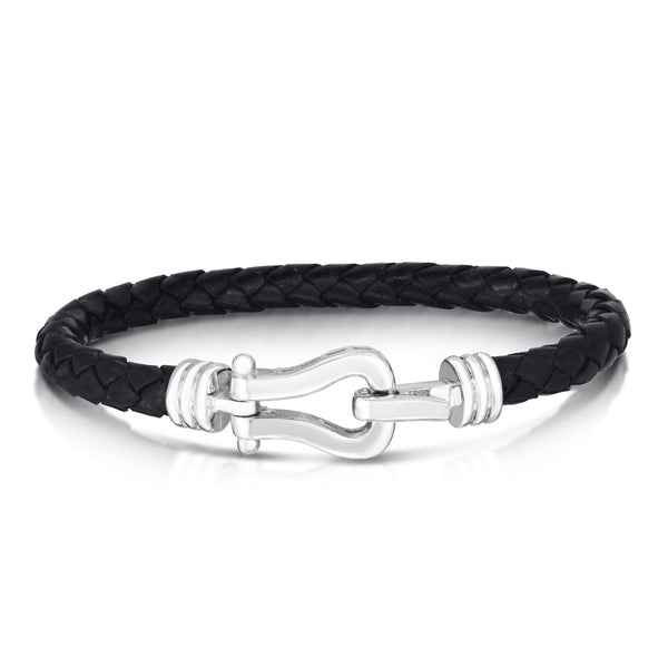 Sterling Silver Black Leather Bracelet