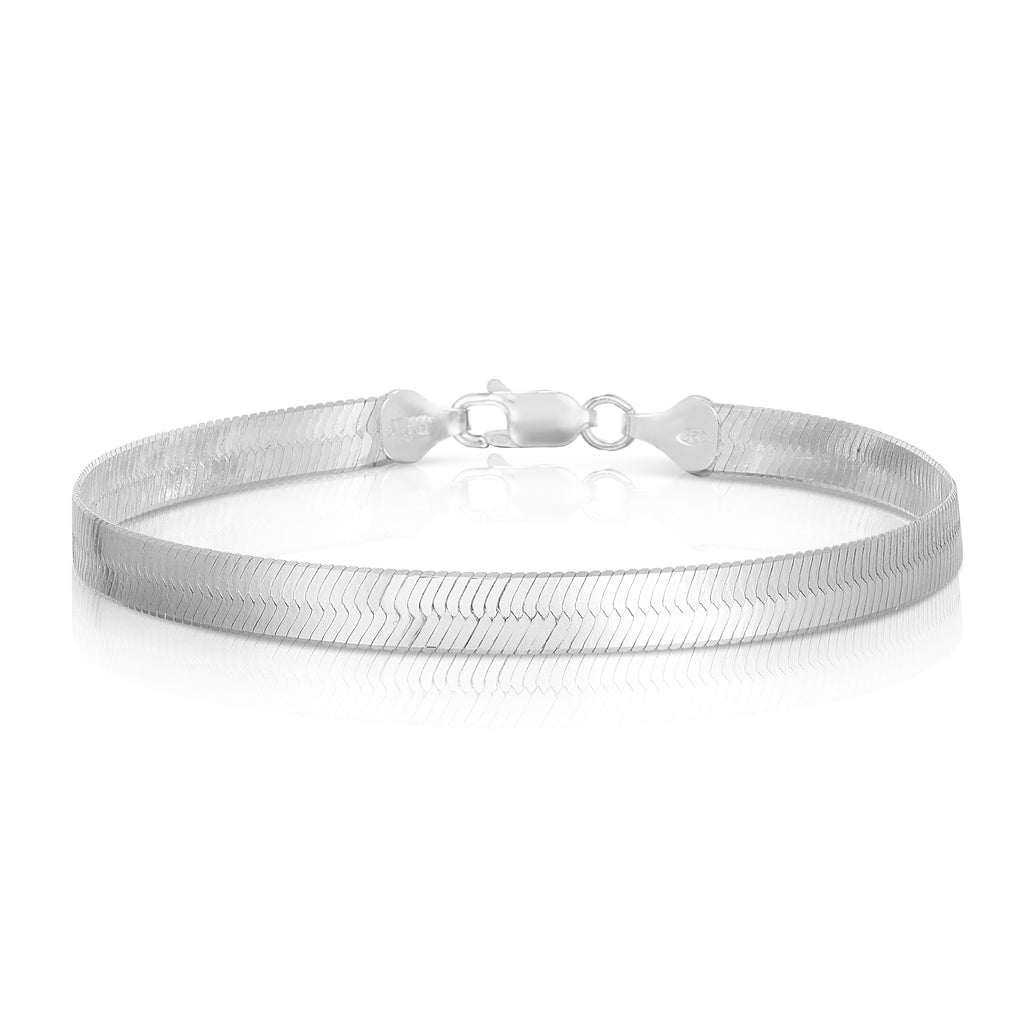Sterling Silver Herringbone Bracelet- 6mm