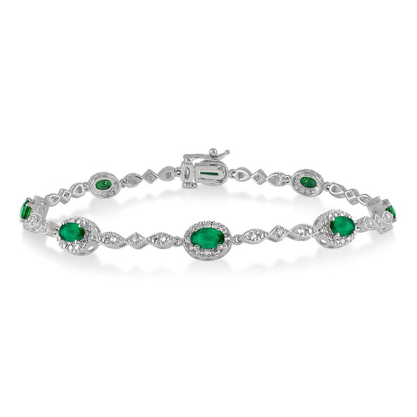 Oval Gemstone & Diamond Bracelet
