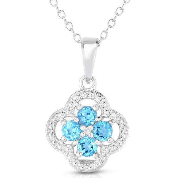 Floral Design Blue Topaz Necklace