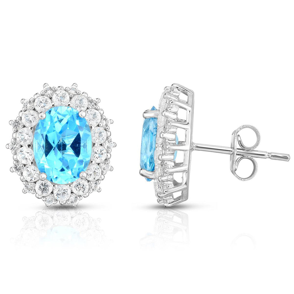 8x6mm Blue Topaz surrounded by Genuine White Topaz