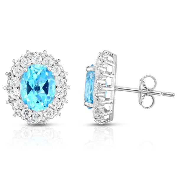 8x6mm Blue Topaz surrounded by Genuine White Topaz