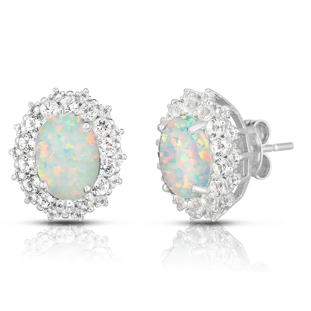 8x6mm opals surrounded by genuine white topaz earrings