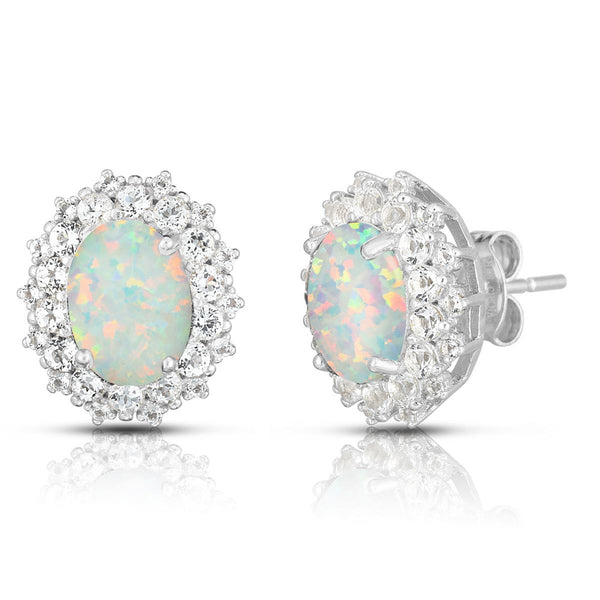 8x6mm opals surrounded by genuine white topaz earrings