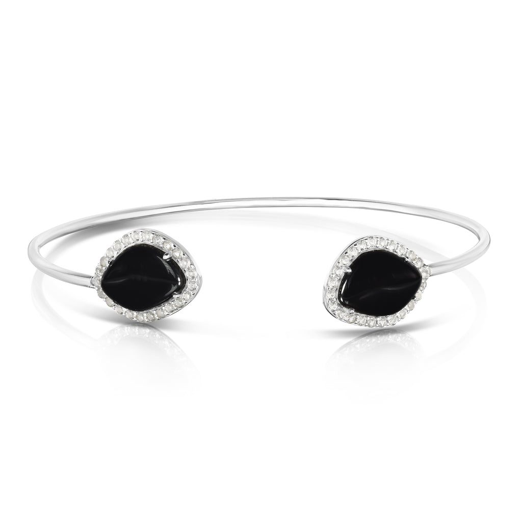 black onyx sterling silver cuff bracelet with white sapphire accents