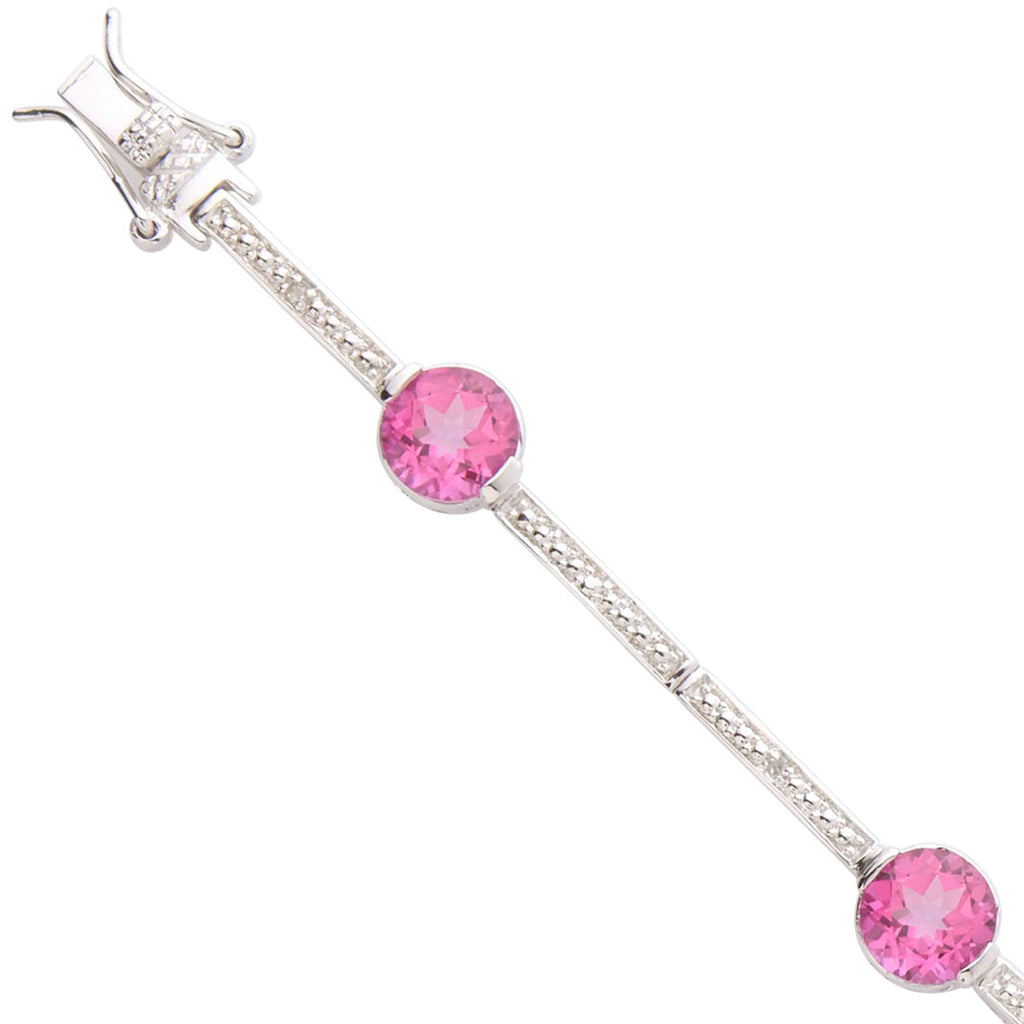 Bezel-Set Pink Topaz  & Diamond Bracelet