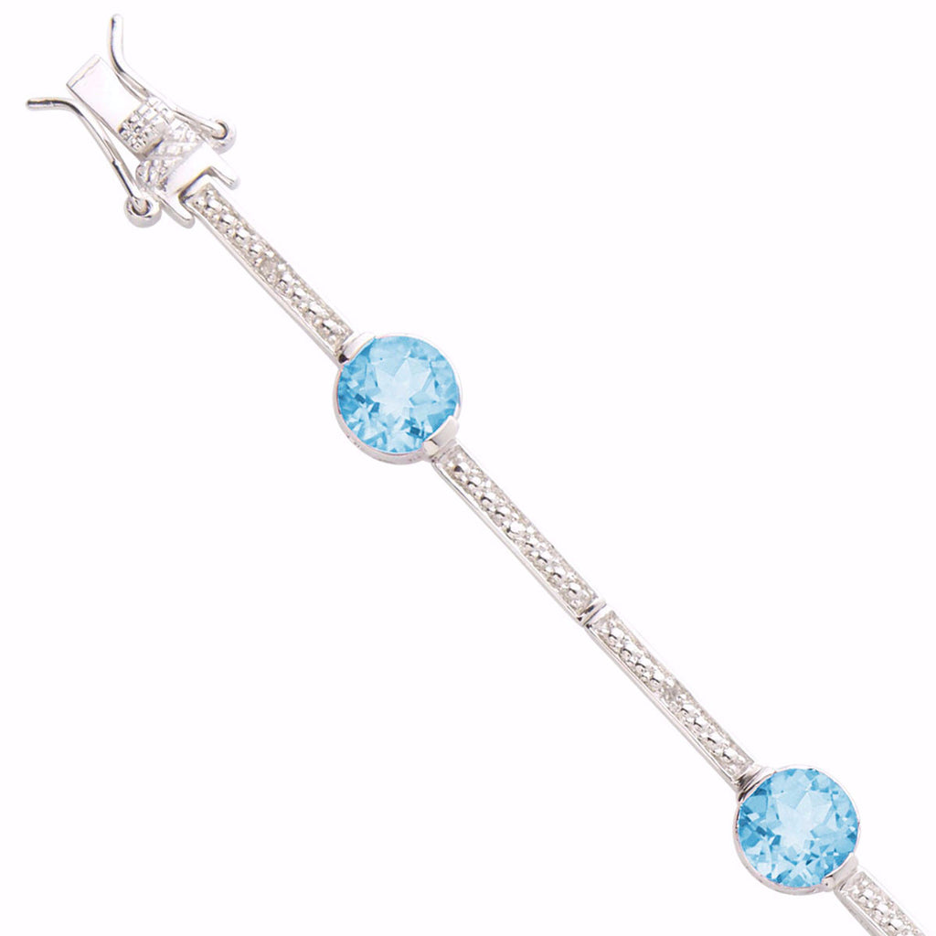 Blue Topaz Bracelet In White Gold With Diamonds (16 Ctw)