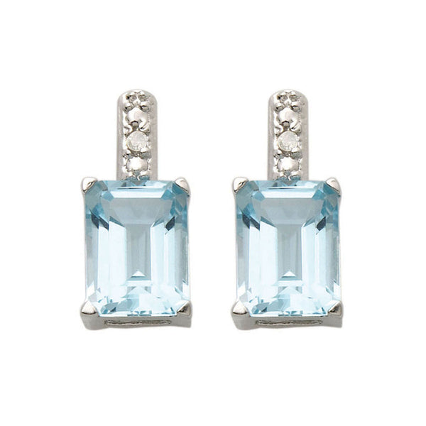 Emerald-Cut Blue Topaz & Diamond Earrings