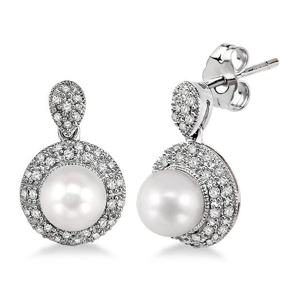 Pearl & Diamond Border Earrings