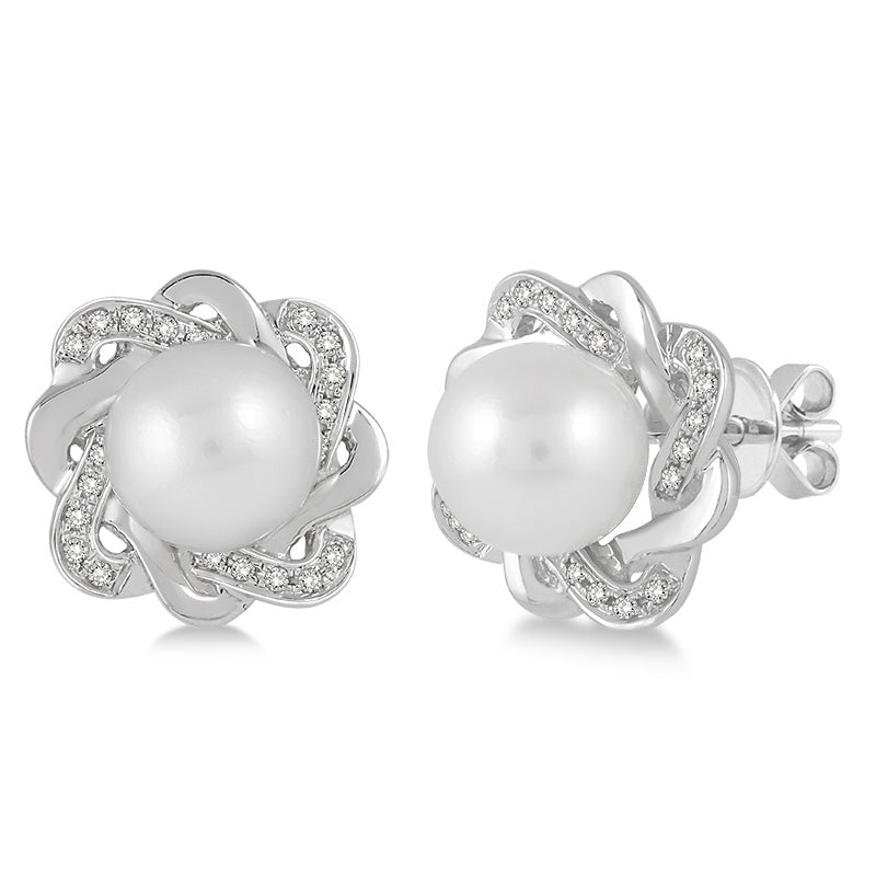Flower Pearl & Diamond Earrings