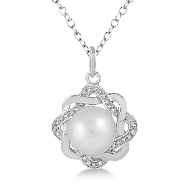 Flower Pearl & Diamond Necklace