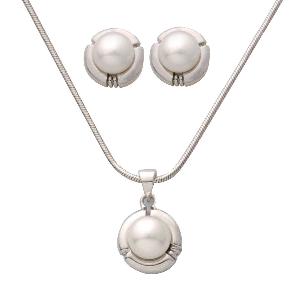 Pearl Earring & Necklace Set - Sterling Silver
