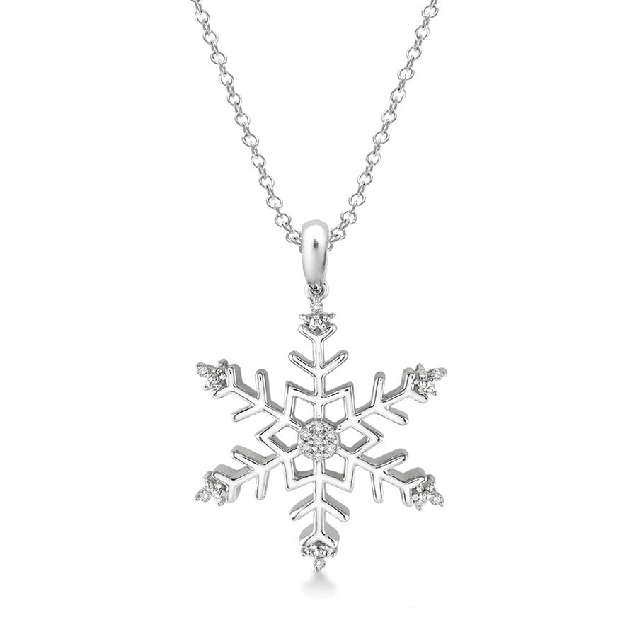 14k white gold diamond pendant, snowflake jewelry, custom snowflake pendant,  brilliant round diamonds, summit jewelry
