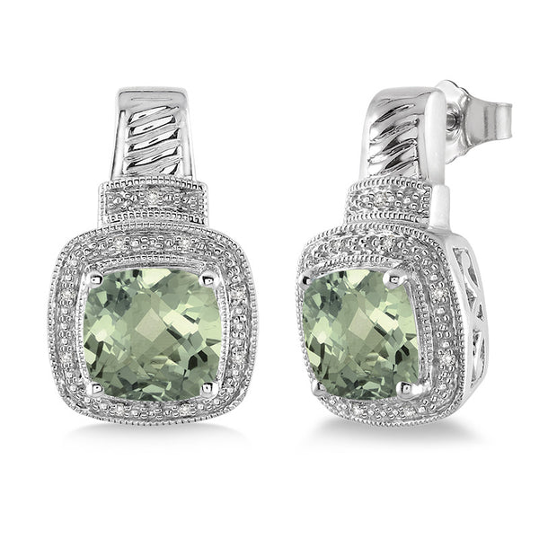 Green Amethyst & Diamond Earrings