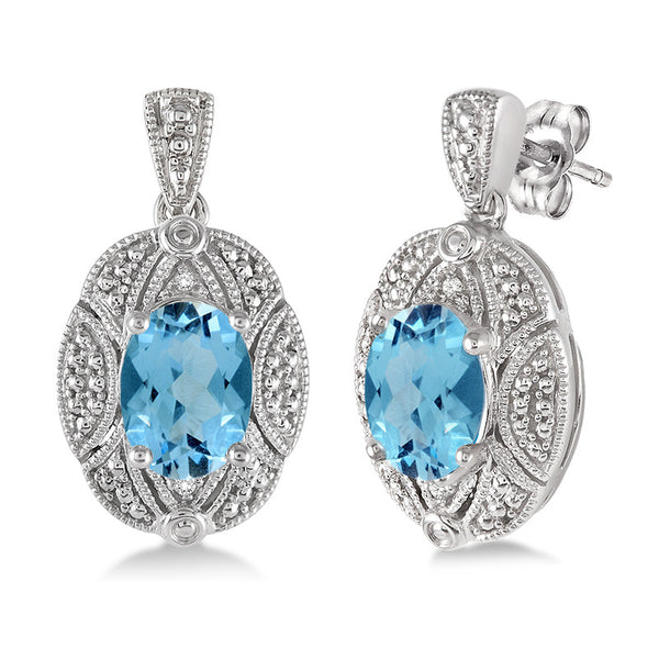 Blue Topaz & Diamond Filigree Earrings
