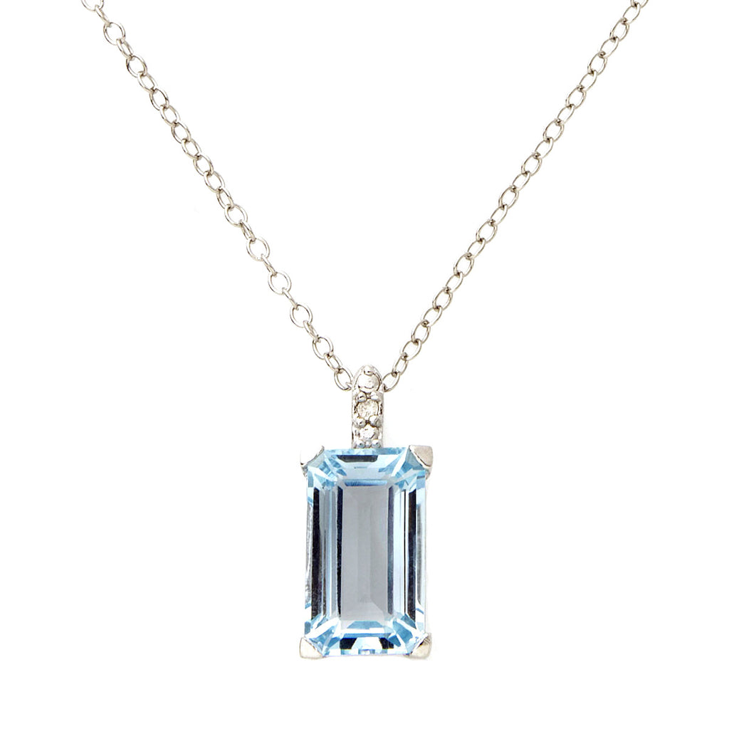 Emerald-Cut Blue Topaz & Diamond Necklace