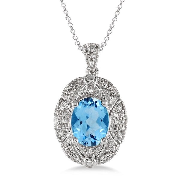 Blue Topaz & Diamond Filigree Necklace