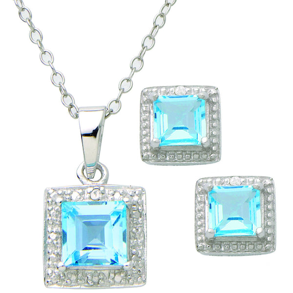 Diamond & Blue Topaz Earring & Necklace Set