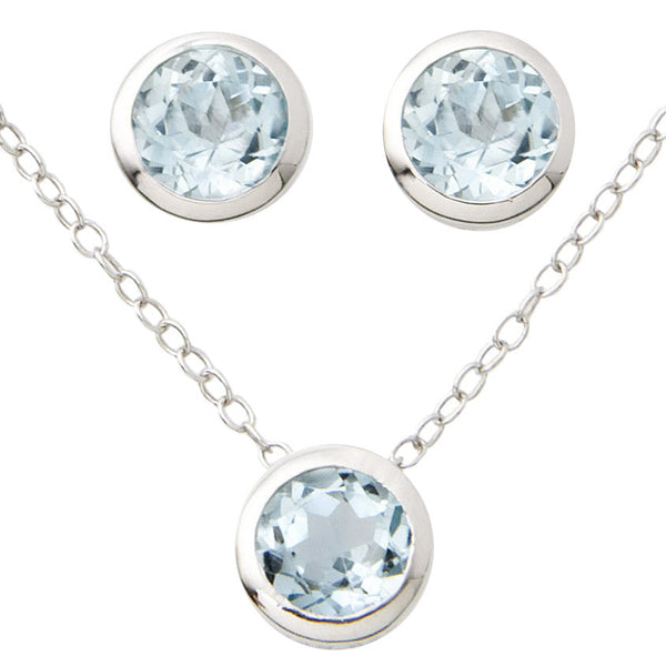 Bezel-Set Gemstone Earring & Necklace Set