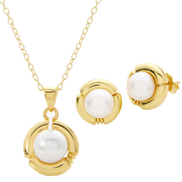 Pearl Earring & Necklace Set - Gold Overlay