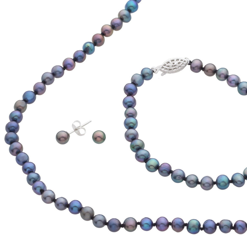 Freshwater Black Pearl Earring, Bracelet & Necklace Set