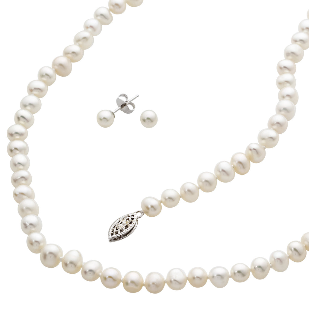 Freshwater White Pearl Earring, Bracelet & Necklace Set
