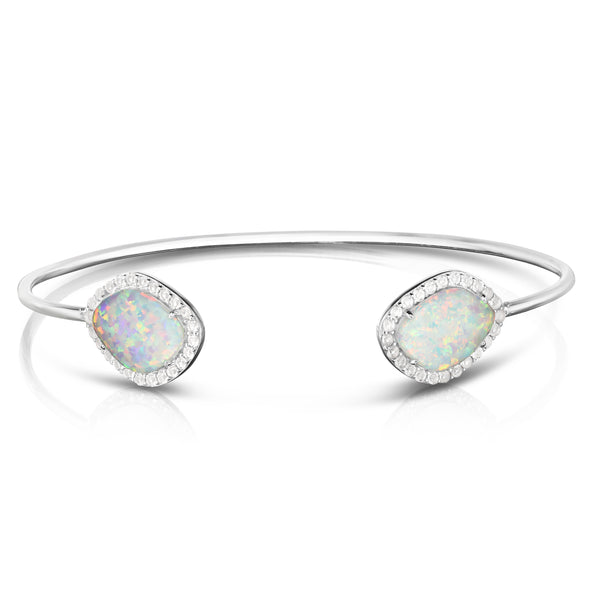 opal sterling silver cuff bracelet with white sapphire accents