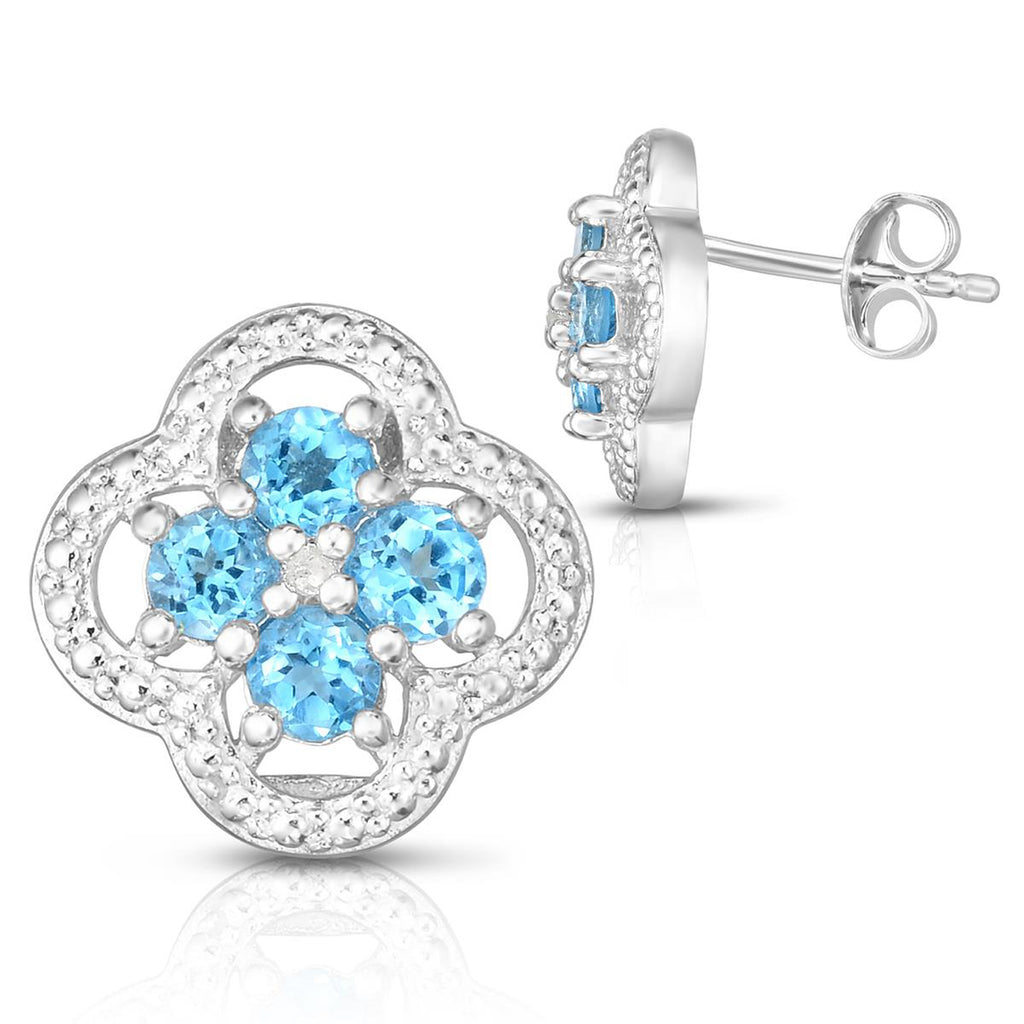 quatrefoil blue topaz and diamond earrings