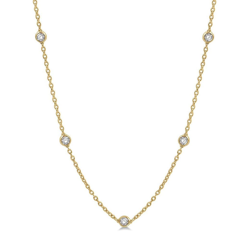 photo of necklace, eleven round brilliant diamonds — 1.00twt 14k yellow gold. 18" long. 
