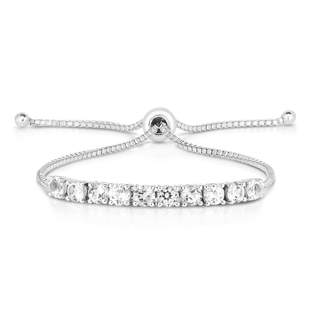  sterling silver bolo bracelet with white topaz gemstones