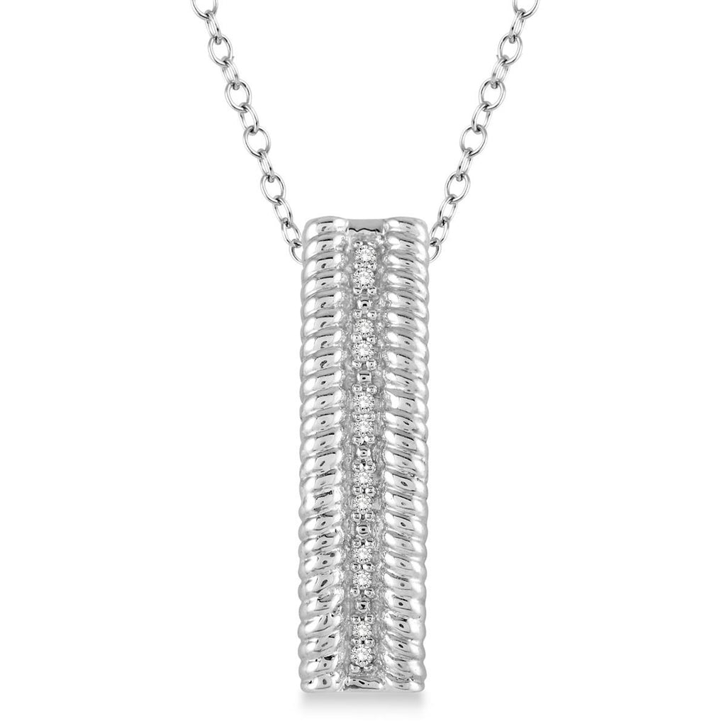 Vertical bar pendant, .05twt round diamonds set in sterling silver