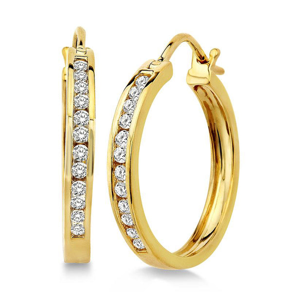 Channel Set Diamond Hoop Earrings in 10k Yellow Gold