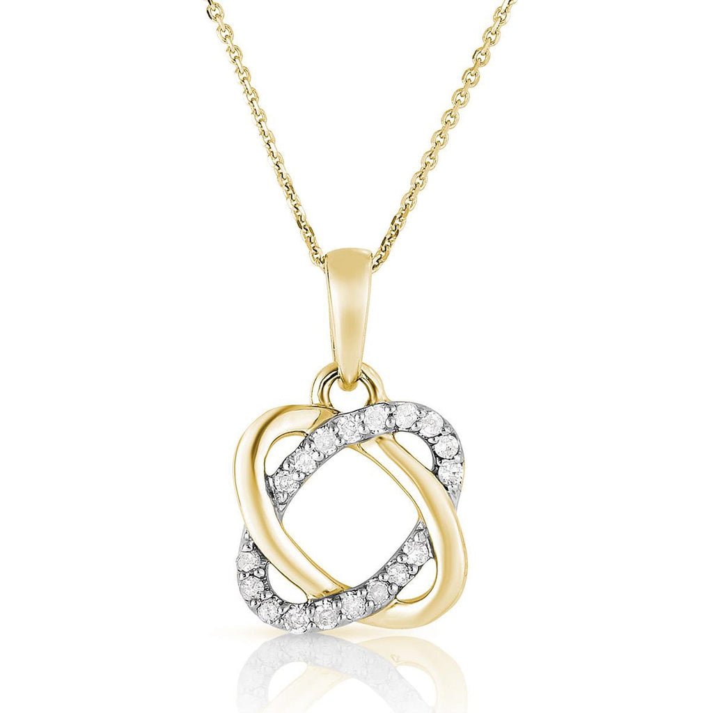 photo of diamond infinity necklace, .10twt round brilliant cut diamonds set in 10k yellowgold and suspended from an 18" cable chain