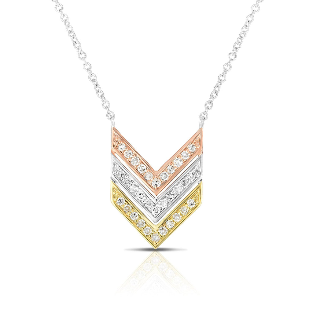 photo of V pendant, .15twt round diamonds set in sterling silver with yellow and rose gold overlay with cable chain