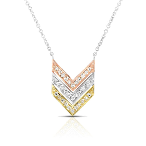 photo of V pendant, .15twt round diamonds set in sterling silver with yellow and rose gold overlay with cable chain