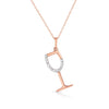 photo of diamond wine glass pendant, 10k rose gold with .05twt round diamonds and an 18" light rope chain