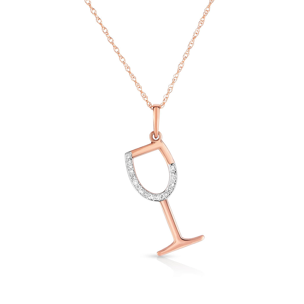 photo of diamond wine glass pendant, 10k rose gold with .05twt round diamonds and an 18