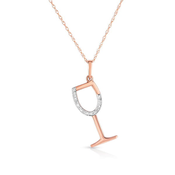 photo of diamond wine glass pendant, 10k rose gold with .05twt round diamonds and an 18