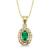  photo of genuine 5x3 oval green emerald pendant, .05twt round brilliant cut diamonds, 18" cable chain in 14k yellow gold
