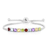 sterling silver bolo bracelet with gemstones: blue topaz, amethyst, citrine, garnet and peridot