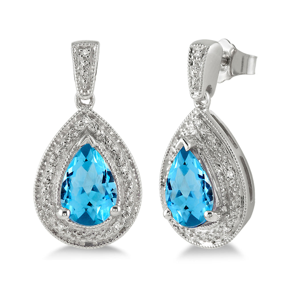 Pear-shaped Blue Topaz & Diamond Earrings