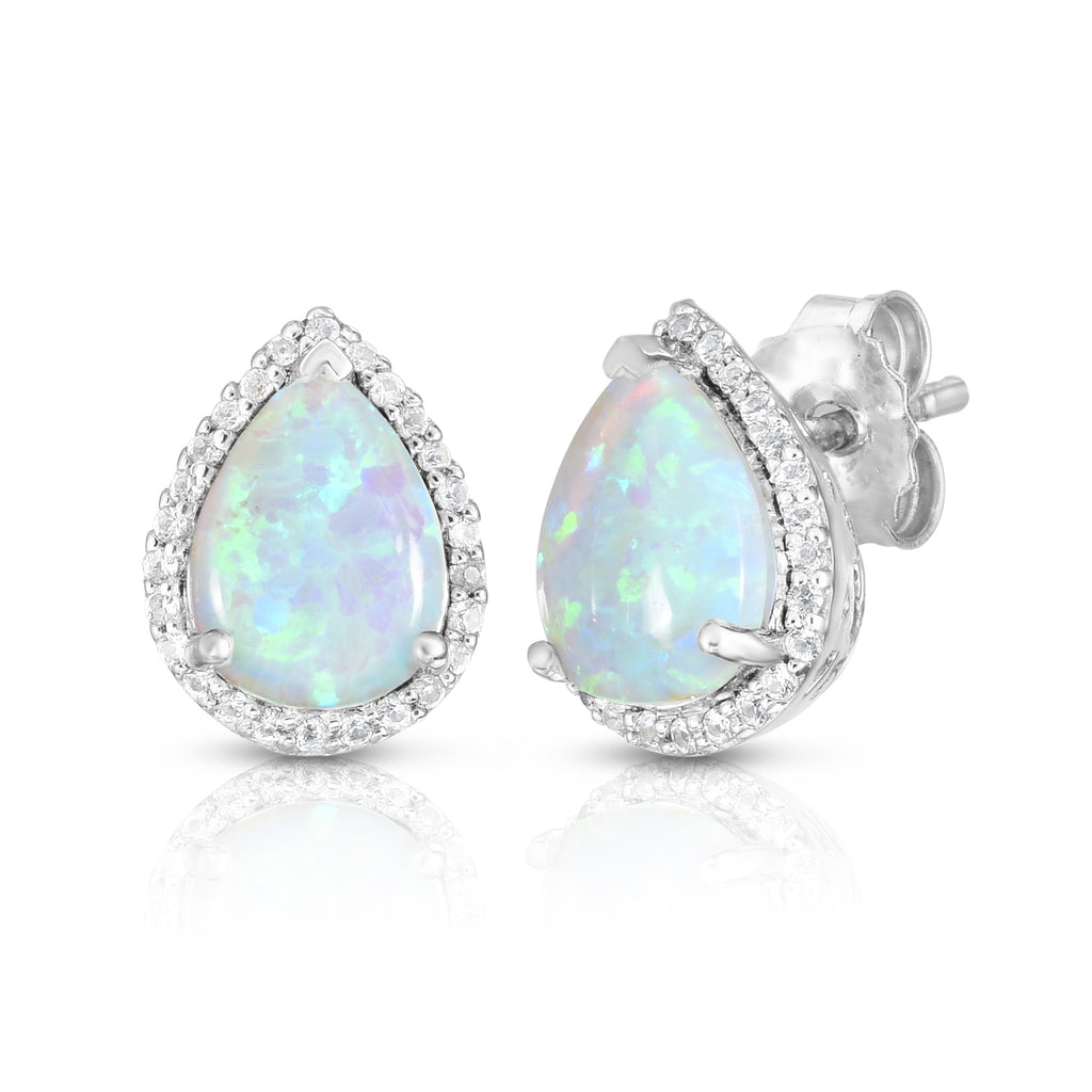 Pear-Shaped Opal Earrings with White Sapphire Accents
