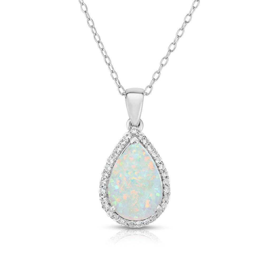 pear-shaped opal necklace surrounded by the brilliance of white sapphire accents