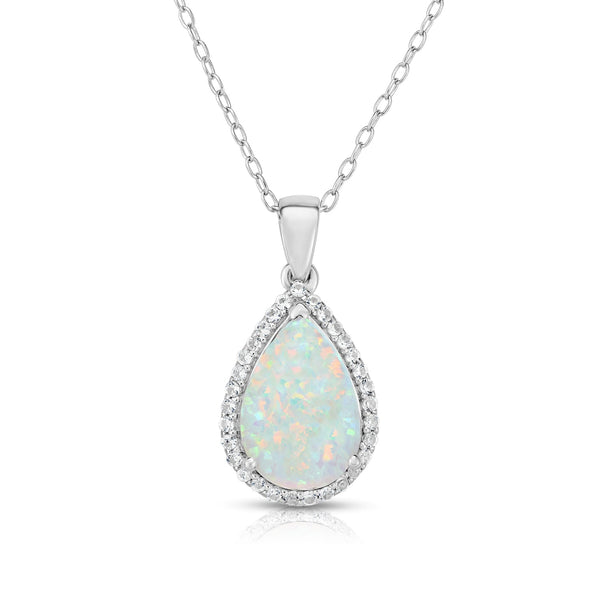 pear-shaped opal necklace surrounded by the brilliance of white sapphire accents