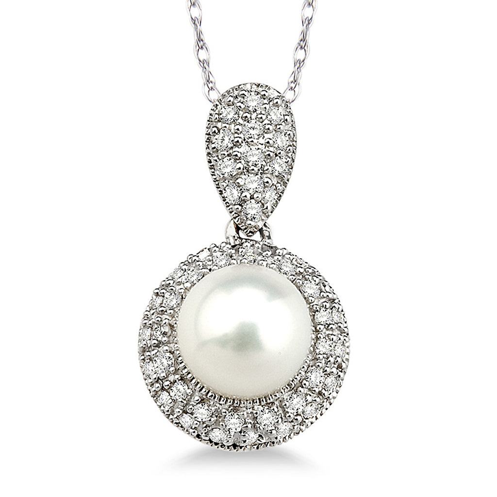 photo of .25twt round diamonds and a 6mm cultured pearl pendant, 14k white gold, 18